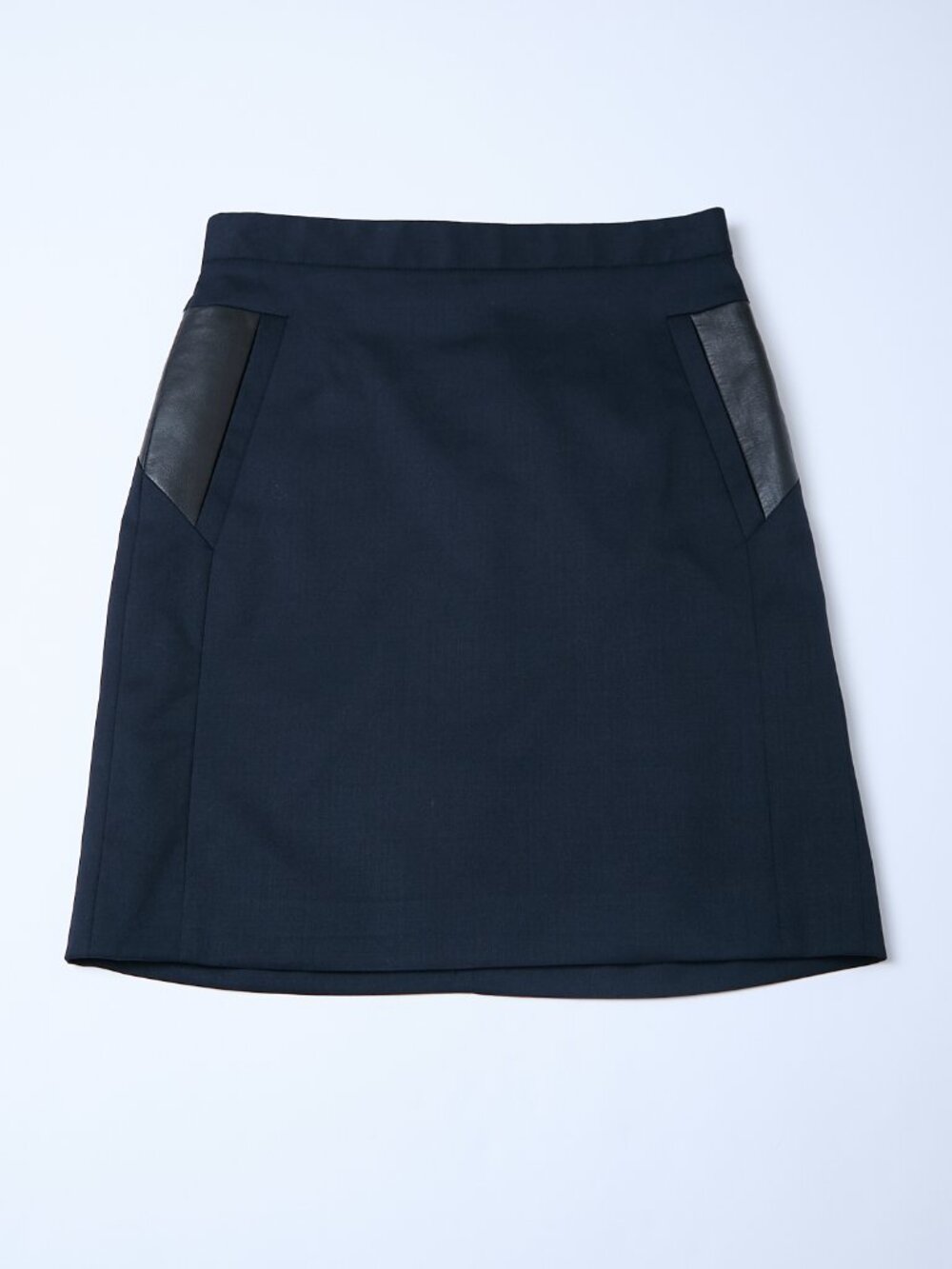The Kooples Wool Lambskin Leather Mini Pencil Skirt Navy Black XS pockets